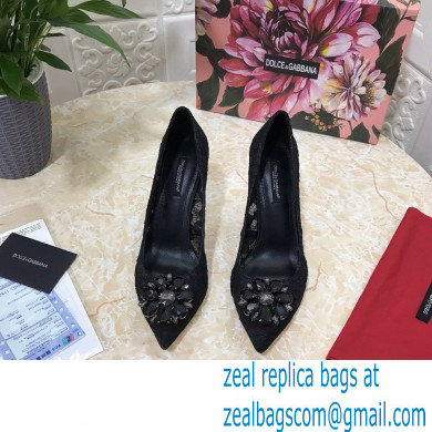 Dolce  &  Gabbana Heel 10.5cm Taormina Lace Pumps Black with Crystals 2021